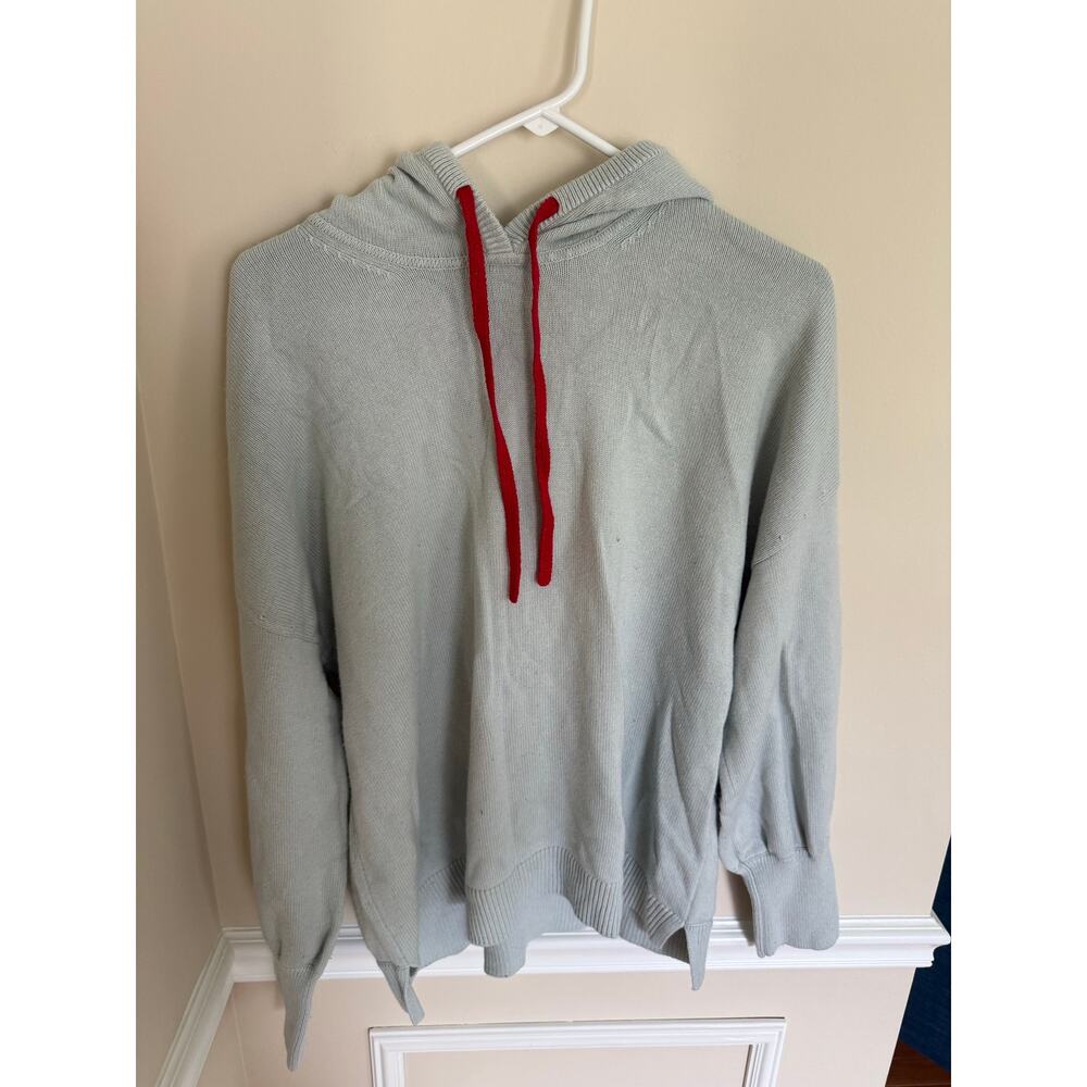 Boden | Cashmere/Wool Blend Light Blue Rainbow Back Stripe Knit Hooded Pullover - Picture 5 of 15